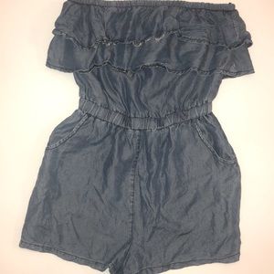 Denim romper with ruffles | size: small | brand: Blue rain